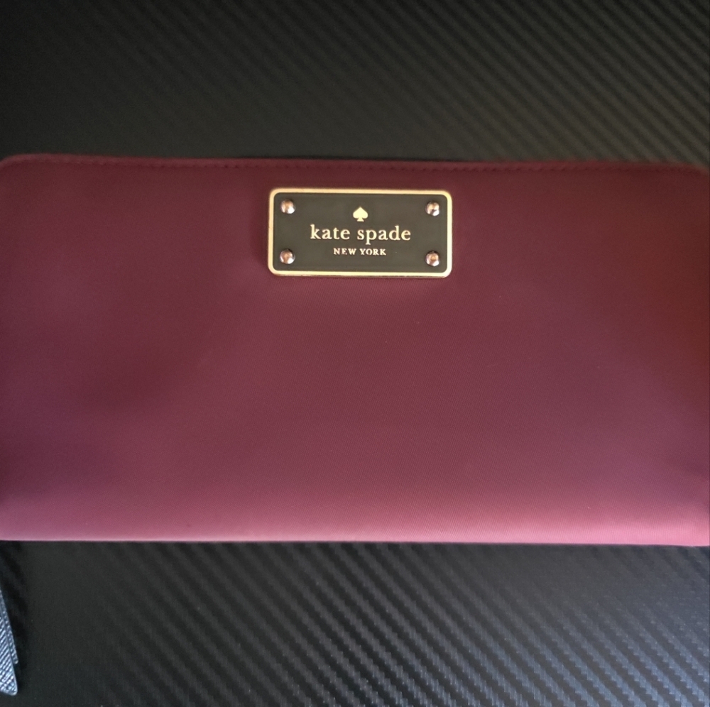Kate Spade Large Zip Around Nylon Continental Wallet Purple & Black 8×4